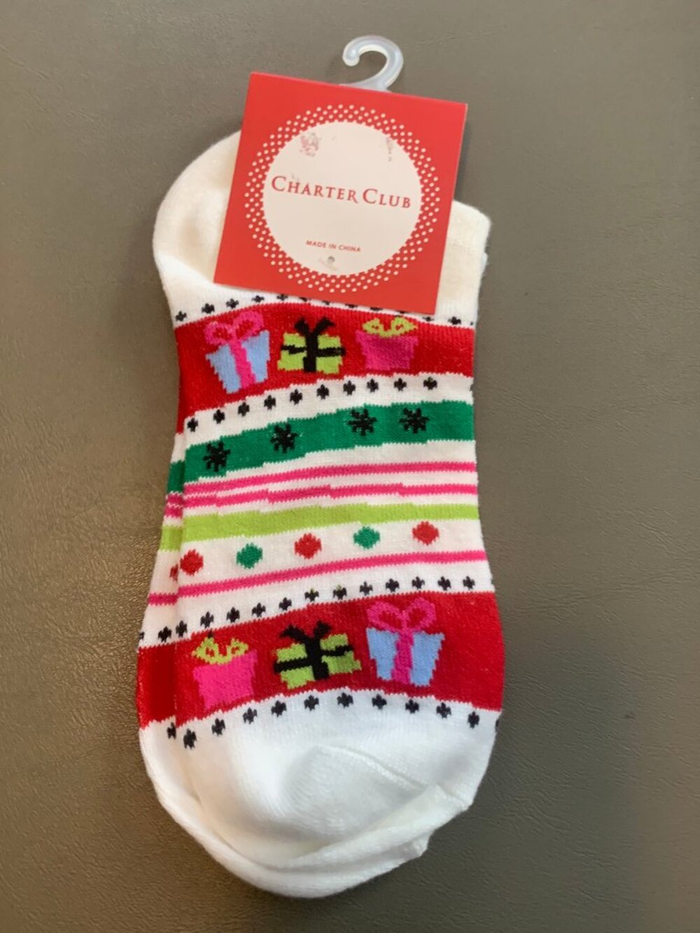 Charter Club Women's 1-Pair Low-Cut Socks, White Multi Stripe Gift, One Size